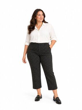 Lane Bryant Womens 14 Black White Micro Dot Cropped Stretch Dress Pants